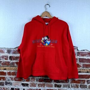 Vintage Mickey Co Hoodie Sz Large Red Fleece Sweatshirt Mickey Gear Embroidered